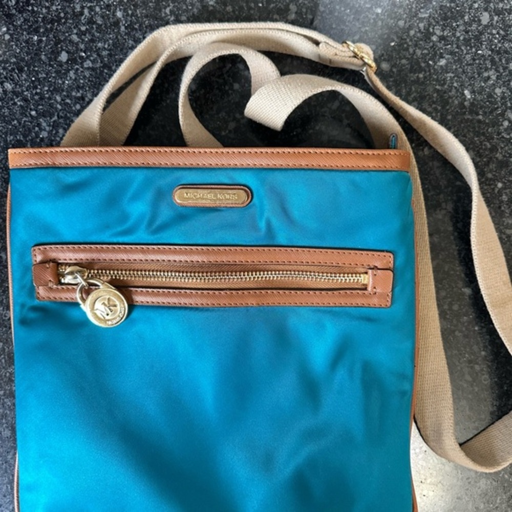 EUC! Michael Michael Kors Blue and Brown Nylon Crossbody Bag